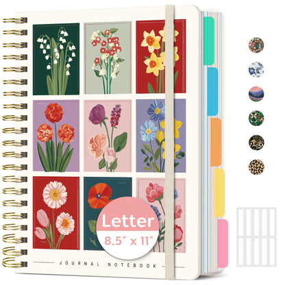 Taja Cute Large Spiral Lined Notebook for Work with 5 Removable Dividers