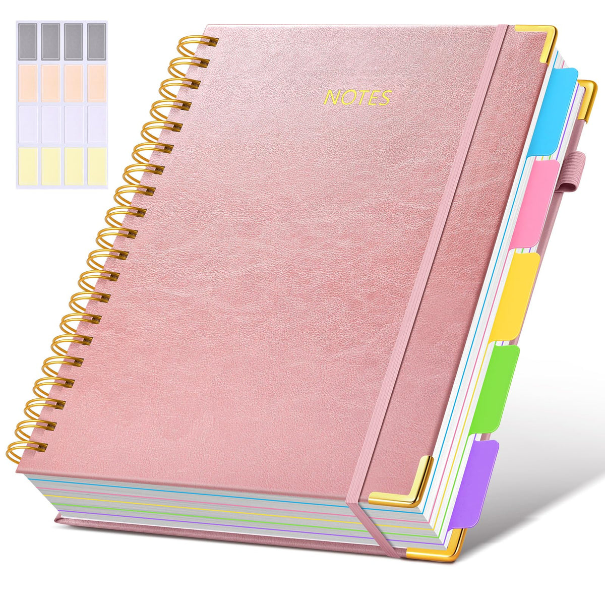 Hardcover Spiral Notebook journal with Removable Dividers Tabs, 300 Pages Leather 5 Subject Notebook College Ruled, 8"x10" Large B5 Notebooks for Work School Note taking, Lined Journal for Women,Green