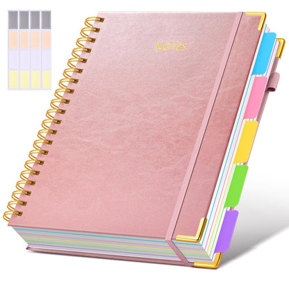 Hardcover Spiral Notebook journal with Removable Dividers Tabs, 300 Pages Leather 5 Subject Notebook College Ruled, 8"x10" Large B5 Notebooks for Work School Note taking, Lined Journal for Women,Green