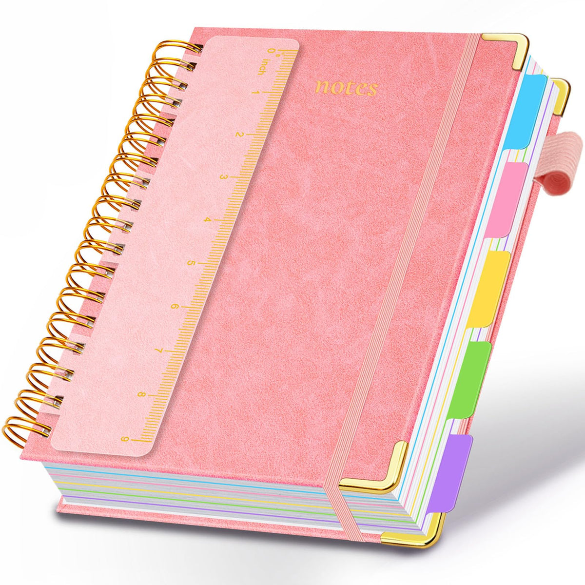 Hardcover Spiral Notebook 8"x10" Journal Notebook with Tabs and Removable Dividers 300 Pages 5 Subject Notebook College Ruled, Faux Leather Spiral Bound Notebook for Women School Work (Purple)
