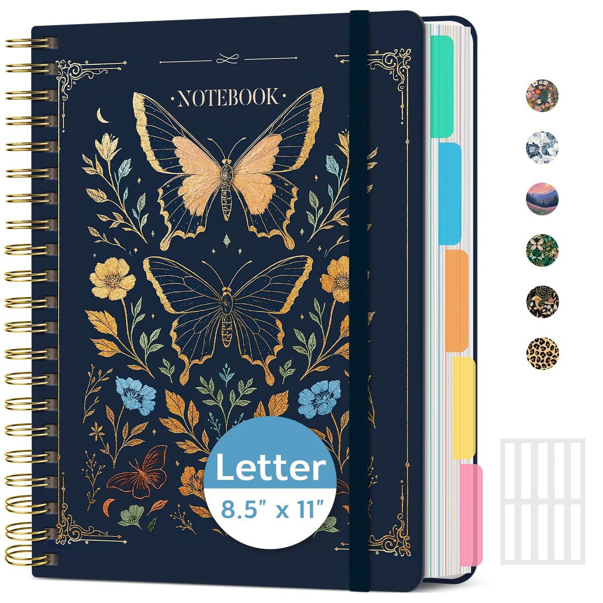 Taja Cute Large Spiral Lined Notebook for Work with 5 Removable Dividers