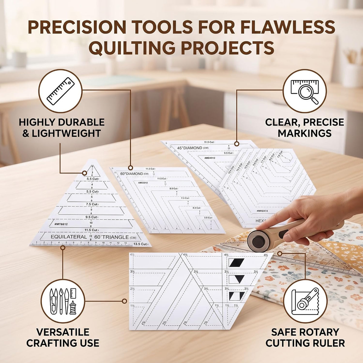 Plastic Quilting Ruler Set 5Pcs, Transparent Templates