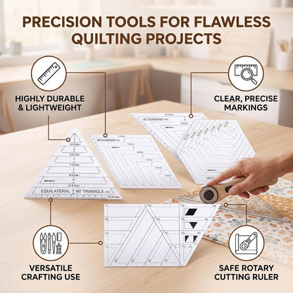 Plastic Quilting Ruler Set 5Pcs, Transparent Templates