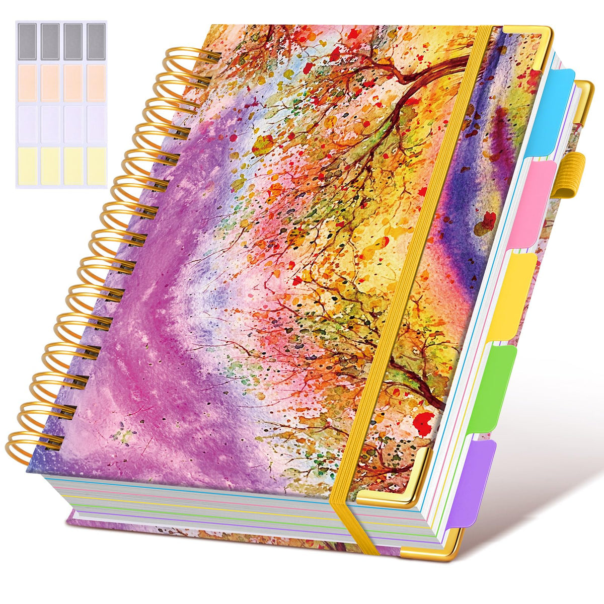 Hardcover Spiral Notebook journal with Removable Dividers Tabs, 300 Pages Leather 5 Subject Notebook College Ruled, 8"x10" Large B5 Notebooks for Work School Note taking, Lined Journal for Women,Green