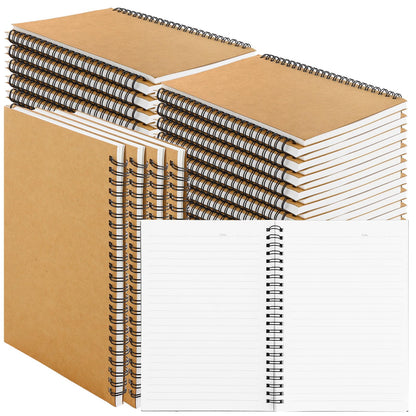MIVIDE 24 Pack A5 Bulk Spiral Notebooks with Kraft Cover, 8.3 x 5.8 Inch 60 Pages Hardcover Spiral Lined Notebook Journal, Lined Travel Bulk Writing Paper Notebook for School Business Office Supplies