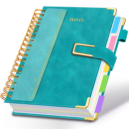 Hardcover Spiral Notebook College Ruled, 6.2"x 8.2" Leather Journal Notebook with Magnetic Closure, 300 Pages 5 Subject Notebook with Dividers Tabs Journal for Women Men, Work, School(Sage Green)