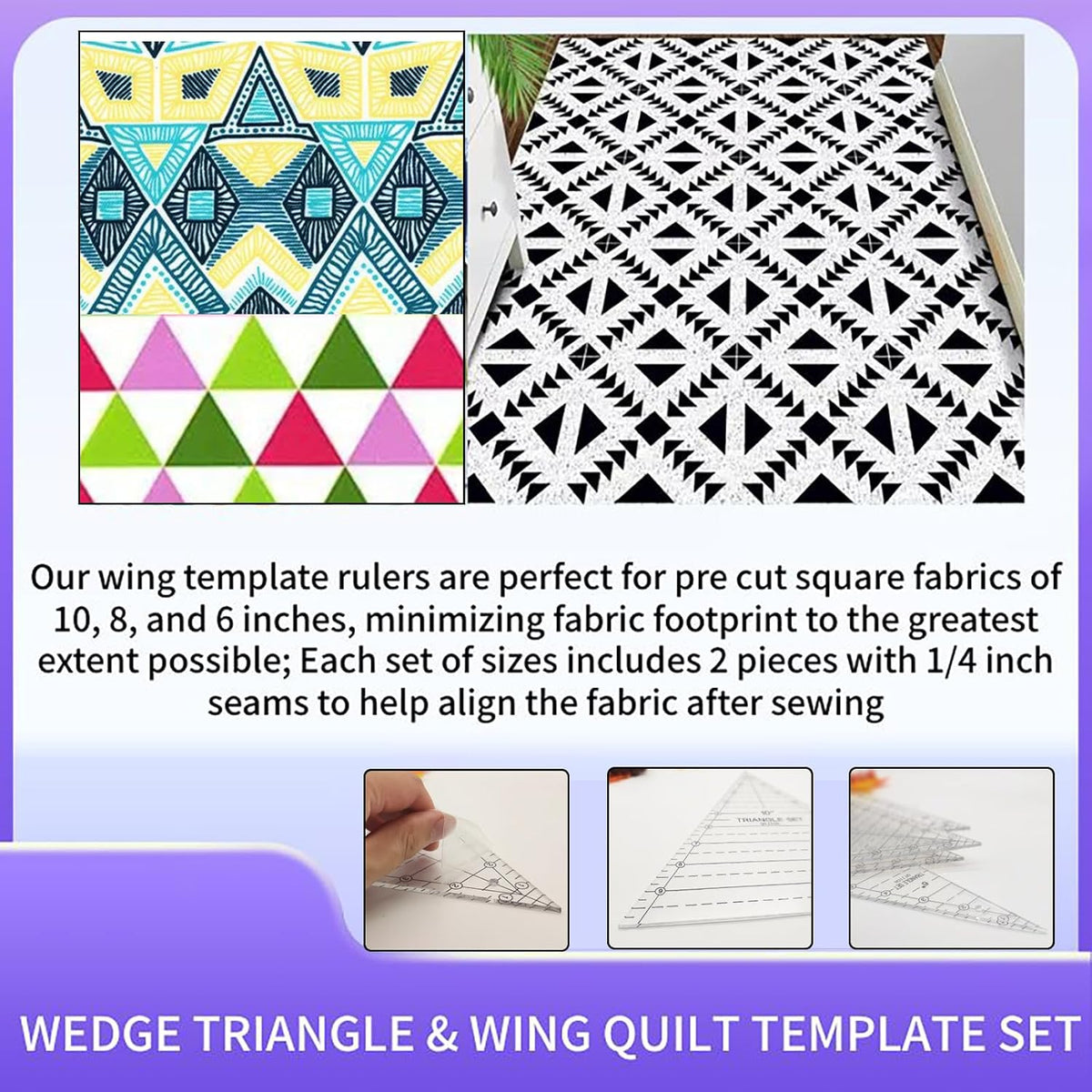 6 Set Tall Triangle Quilting Rulers for Quilting Templates 6 8 10 Inch Wedge Triangle Quilting Rulers and Templates, Sewing Templates for Sewing Cut Measurement DIY Craft Quilting Tools
