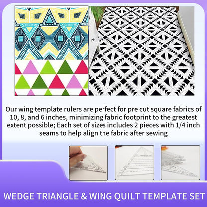 6 Set Tall Triangle Quilting Rulers for Quilting Templates 6 8 10 Inch Wedge Triangle Quilting Rulers and Templates, Sewing Templates for Sewing Cut Measurement DIY Craft Quilting Tools