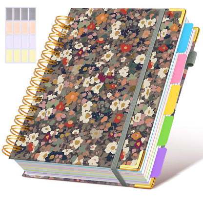 Hardcover Spiral Notebook journal with Removable Dividers Tabs, 300 Pages Leather 5 Subject Notebook College Ruled, 8"x10" Large B5 Notebooks for Work School Note taking, Lined Journal for Women,Green