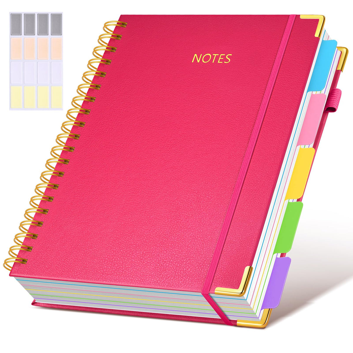 Hardcover Spiral Notebook journal with Removable Dividers Tabs, 300 Pages Leather 5 Subject Notebook College Ruled, 8"x10" Large B5 Notebooks for Work School Note taking, Lined Journal for Women,Green
