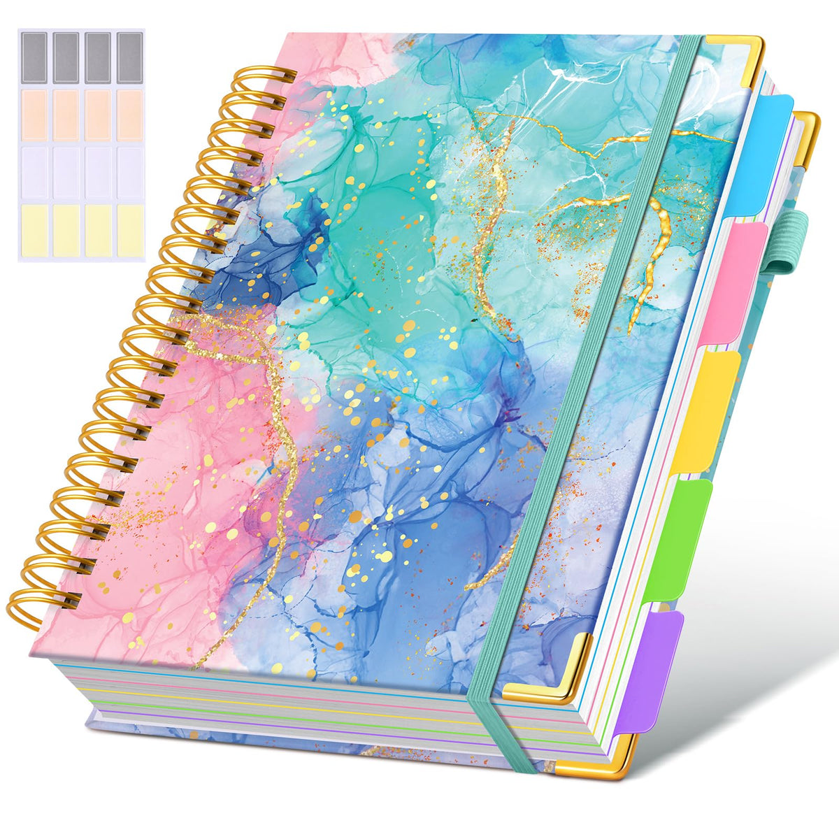 Hardcover Spiral Notebook journal with Removable Dividers Tabs, 300 Pages Leather 5 Subject Notebook College Ruled, 8"x10" Large B5 Notebooks for Work School Note taking, Lined Journal for Women,Green