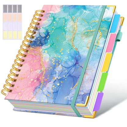 Hardcover Spiral Notebook journal with Removable Dividers Tabs, 300 Pages Leather 5 Subject Notebook College Ruled, 8"x10" Large B5 Notebooks for Work School Note taking, Lined Journal for Women,Green