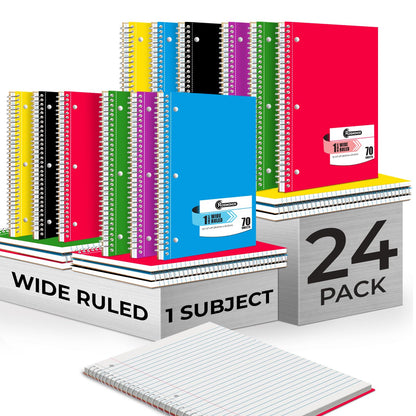 Rosmonde 24 Pack, 5 Subject Notebook Wide Ruled, 150 Sheets (300 Pages)
