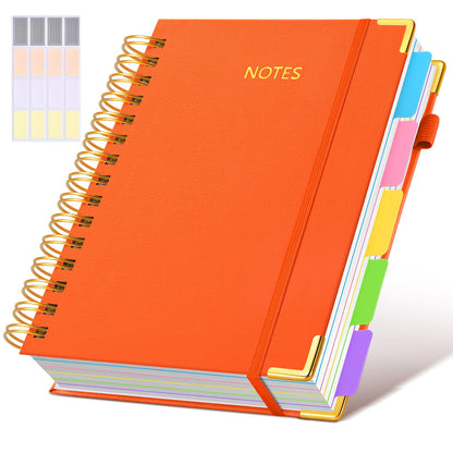 Hardcover Spiral Notebook journal with Removable Dividers Tabs, 300 Pages Leather 5 Subject Notebook College Ruled, 8"x10" Large B5 Notebooks for Work School Note taking, Lined Journal for Women,Green