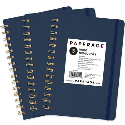 PAPERAGE Lined Spiral Journal Notebook, (Burgundy, Navy, Olive Green), 3 Pack, 160 Pages, Medium 5.5 inches x 8 inches - 100 GSM Thick Paper, Hardcover, Double-Wire Spiral Journal & Notebook