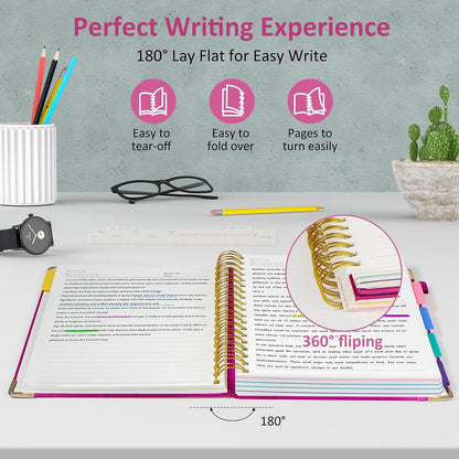 Hardcover Multi Subject Spiral Notebook with Tabs, Large B5 for Work