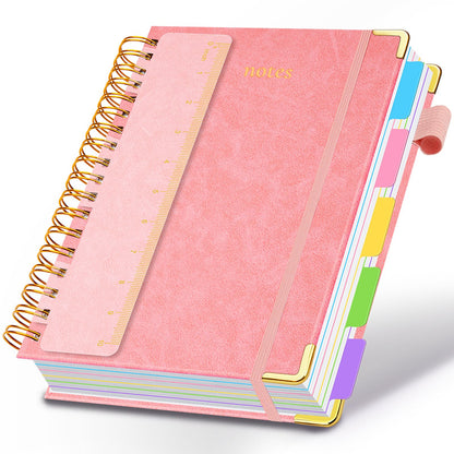 Hardcover Spiral Notebook 8"x10" Journal Notebook with Tabs and Removable Dividers 300 Pages 5 Subject Notebook College Ruled, Faux Leather Spiral Bound Notebook for Women School Work (Purple)