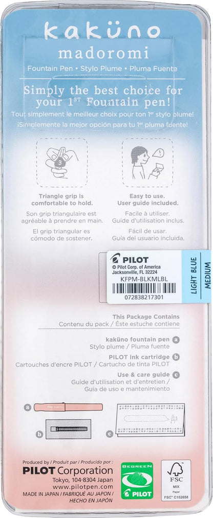 PILOT Kakuno Madoromi Fountain Pen - Azure Sky Light Blue Barrel, Medium Nib