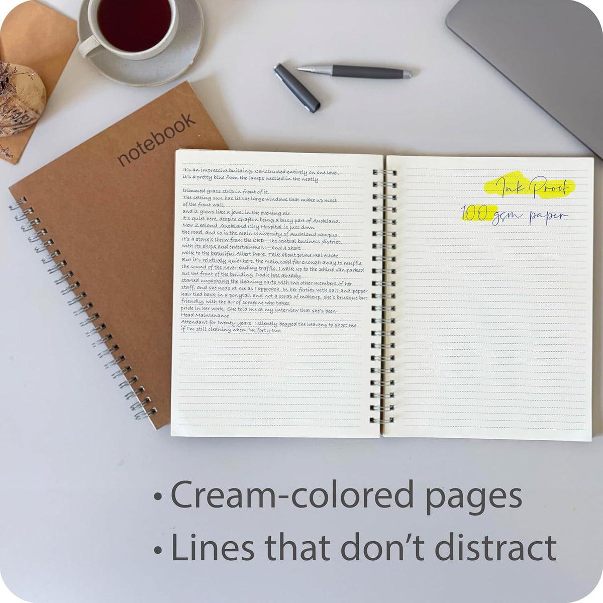 le vent Lined Spiral Notebook 8.5 x 11 | 2 Pack 200+200 A4 Lay Flat Pages | Hardcover College Ruled Notebooks | Smooth 100gsm Ink-Proof Paper | Daily Writing Journal for Work & Study