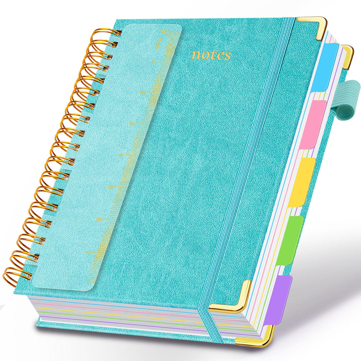 Hardcover Spiral Notebook 8"x10" Journal Notebook with Tabs and Removable Dividers 300 Pages 5 Subject Notebook College Ruled, Faux Leather Spiral Bound Notebook for Women School Work (Purple)