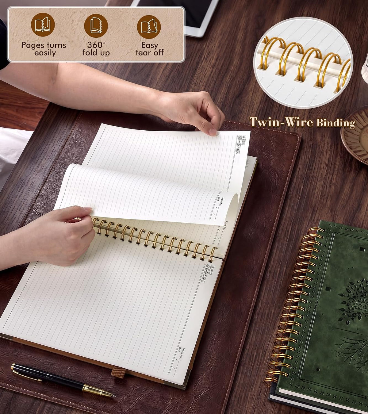 dilitego Leather Spiral Notebook Journal 8.5 x 11, Large A4 Hardcover Spiral Notebooks College Ruled, 100 GSM Thick Journals for Writing, 200 Pages Lined Vintage Journal for Women Men, Brown