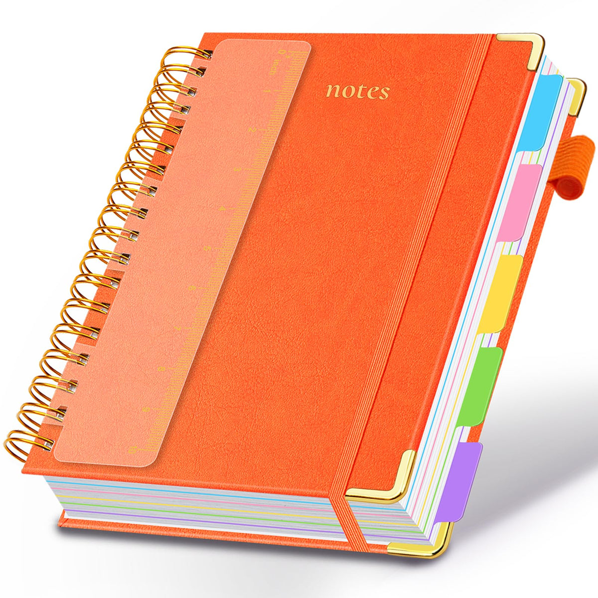 Hardcover Spiral Notebook 8"x10" Journal Notebook with Tabs and Removable Dividers 300 Pages 5 Subject Notebook College Ruled, Faux Leather Spiral Bound Notebook for Women School Work (Purple)