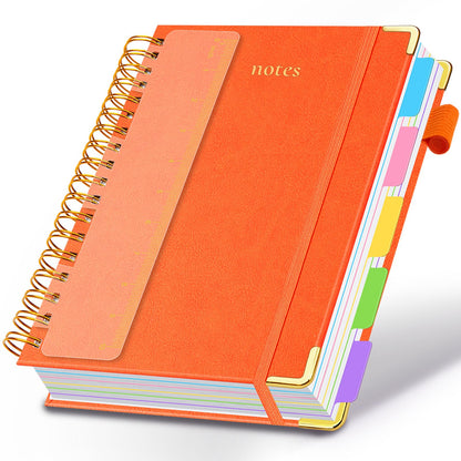 Hardcover Spiral Notebook 8"x10" Journal Notebook with Tabs and Removable Dividers 300 Pages 5 Subject Notebook College Ruled, Faux Leather Spiral Bound Notebook for Women School Work (Purple)