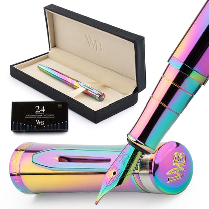 Wordsworth & Black Luxury Fountain Pen Set for Writing, Medium Nib, Silver