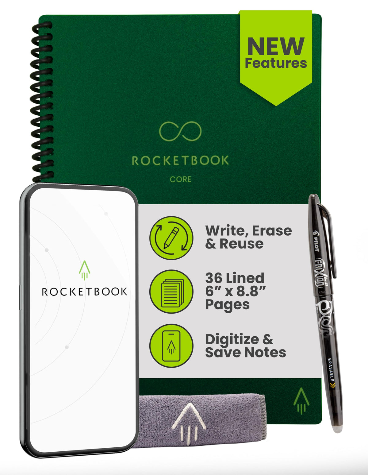 Rocketbook Core Reusable Smart Notebook, Letter Size 8.5x11, Black