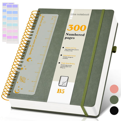 A4 Spiral Notebook Journal 8.5” x 11”, 256 Numbered Pages Hardcover Leather Journals for Women Men, Large Lined College Ruled Notebooks, 100GSM Thick Paper, Spiral Bound Journal for Work School, Green