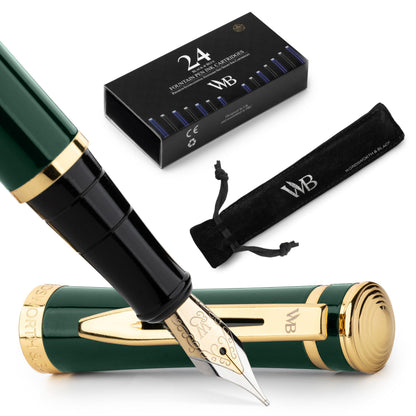 Wordsworth & Black Fountain Pen Set for Writing, Extra Fine Nib, Silver