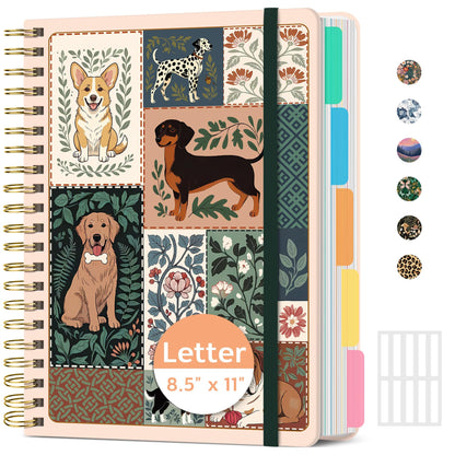 Taja Cute Large Spiral Lined Notebook for Work with 5 Removable Dividers