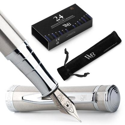 Wordsworth & Black Fountain Pen Set for Writing, Extra Fine Nib, Silver