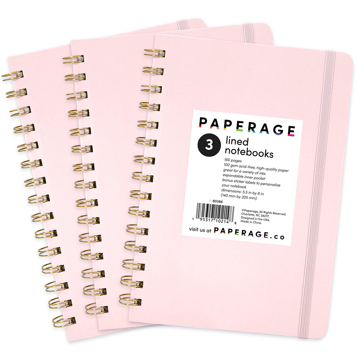 PAPERAGE Lined Spiral Journal Notebook, (Burgundy, Navy, Olive Green), 3 Pack, 160 Pages, Medium 5.5 inches x 8 inches - 100 GSM Thick Paper, Hardcover, Double-Wire Spiral Journal & Notebook