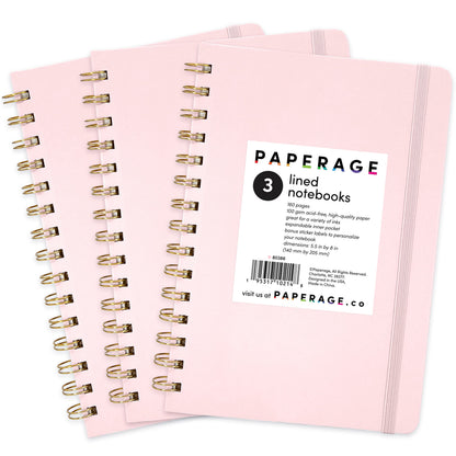 PAPERAGE Lined Spiral Journal Notebook, (Burgundy, Navy, Olive Green), 3 Pack, 160 Pages, Medium 5.5 inches x 8 inches - 100 GSM Thick Paper, Hardcover, Double-Wire Spiral Journal & Notebook