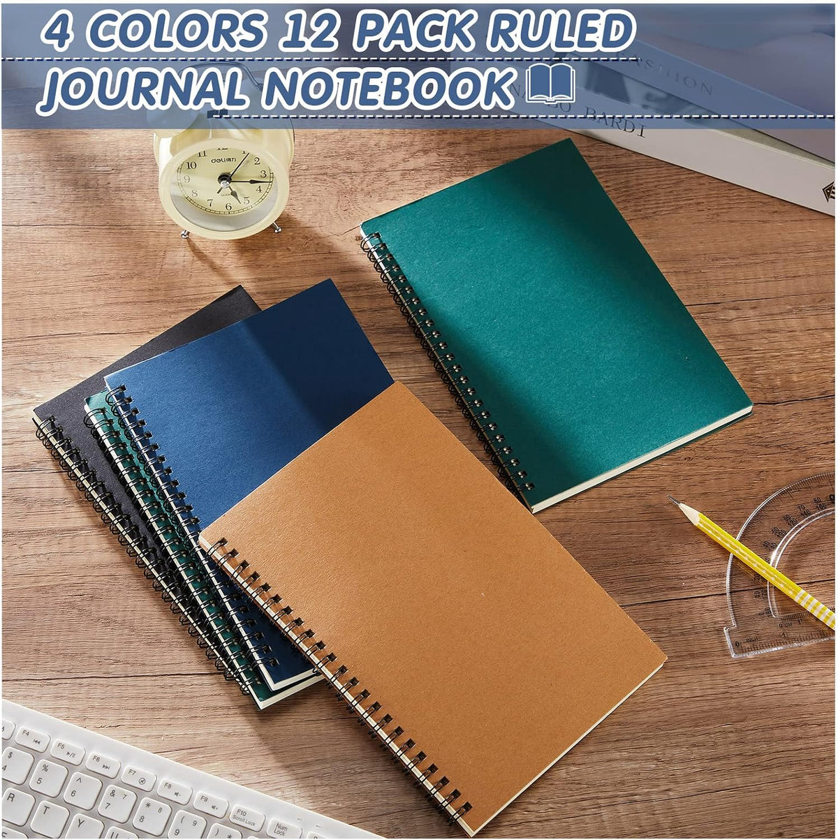Mimorou 12 Pack Hardcover Spiral Notebook College Ruled A5 Lined Spiral Journal Notebook for Office School Supplies, 100 Pages/ 50 Sheets, 8.3 x 5.5 Inches