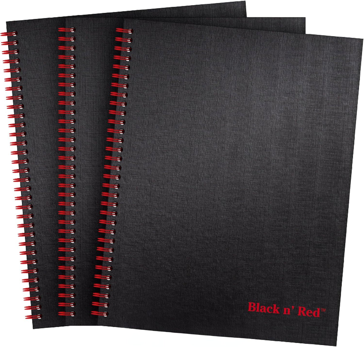 Black n' Red Notebooks, Business Journals, 3 Pack, 11" x 8-1/2", 70 Sheets, Ruled, Optik Paper, Scribzee App, Hardcover, Wirebound, Black (400123488)