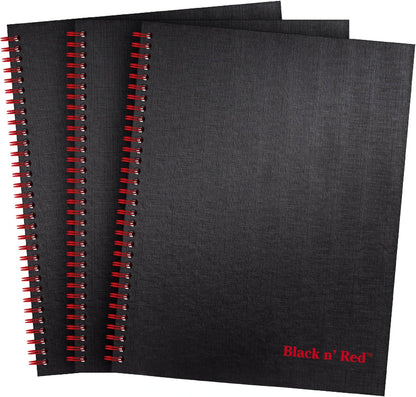 Black n' Red Notebooks, Business Journals, 3 Pack, 11" x 8-1/2", 70 Sheets, Ruled, Optik Paper, Scribzee App, Hardcover, Wirebound, Black (400123488)