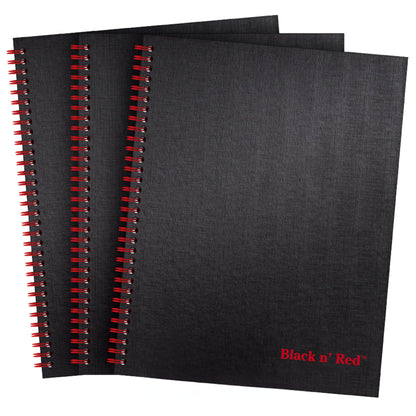 Black n' Red Notebooks, Business Journals, 3 Pack, 11" x 8-1/2", 70 Sheets, Ruled, Optik Paper, Scribzee App, Hardcover, Wirebound, Black (400123488)