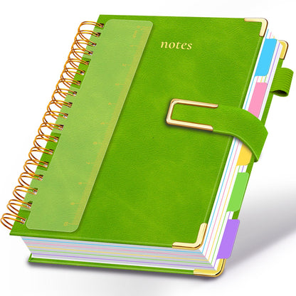 Hardcover Spiral Notebook College Ruled, 6.2"x 8.2" Leather Journal Notebook with Magnetic Closure, 300 Pages 5 Subject Notebook with Dividers Tabs Journal for Women Men, Work, School(Sage Green)
