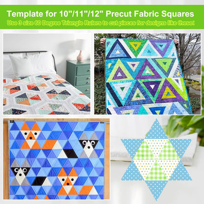 Kigley 3 Pcs 60 Degree Triangle Ruler for Quilting Acrylic Template Rulers Quilting Sewing Layer Cake Patchwork Supplies for Cutting Pattern DIY Craft(Green, 8, 9, 10 Inch)