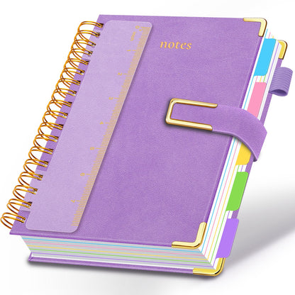 Hardcover Spiral Notebook College Ruled, 6.2"x 8.2" Leather Journal Notebook with Magnetic Closure, 300 Pages 5 Subject Notebook with Dividers Tabs Journal for Women Men, Work, School(Sage Green)