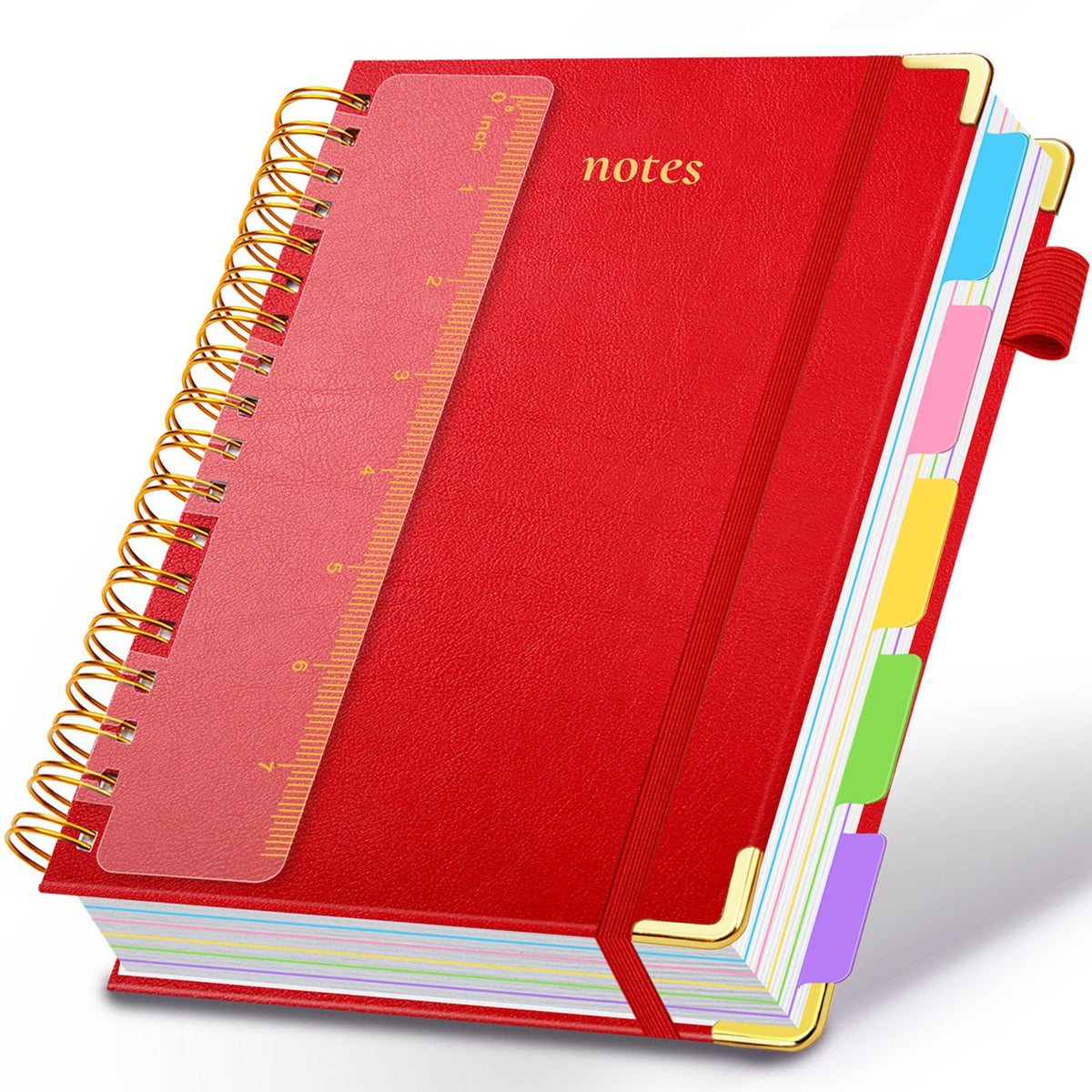 Hardcover Spiral Notebook 8"x10" Journal Notebook with Tabs and Removable Dividers 300 Pages 5 Subject Notebook College Ruled, Faux Leather Spiral Bound Notebook for Women School Work (Purple)