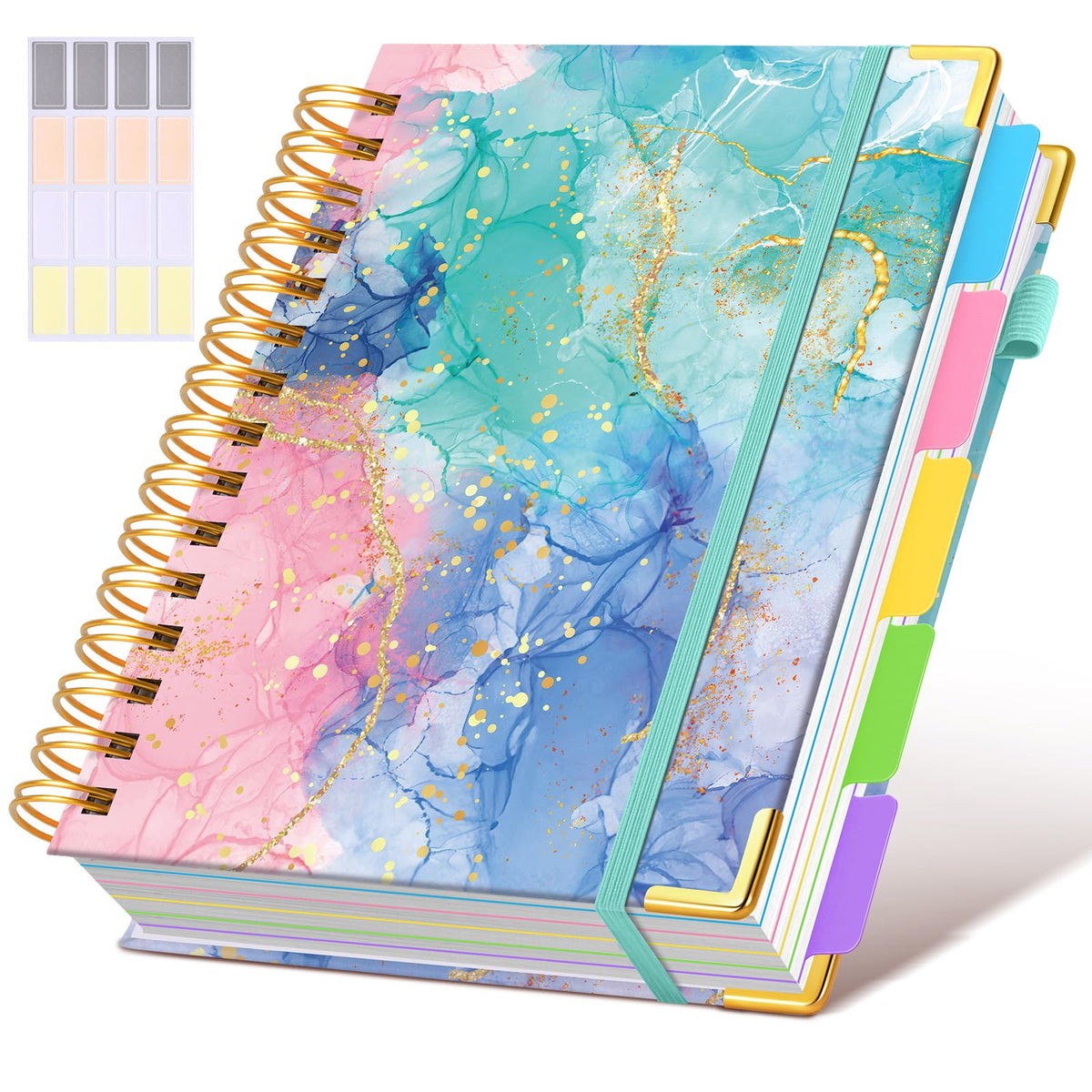 Hardcover Spiral Notebook journal with Removable Dividers Tabs, 300 Pages Leather 5 Subject Notebook College Ruled, 8"x10" Large B5 Notebooks for Work School Note taking, Lined Journal for Women,Green