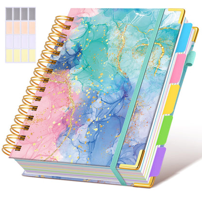 Hardcover Spiral Notebook journal with Removable Dividers Tabs, 300 Pages Leather 5 Subject Notebook College Ruled, 8"x10" Large B5 Notebooks for Work School Note taking, Lined Journal for Women,Green
