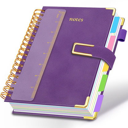 Hardcover Spiral Notebook College Ruled, 6.2"x 8.2" Leather Journal Notebook with Magnetic Closure, 300 Pages 5 Subject Notebook with Dividers Tabs Journal for Women Men, Work, School(Sage Green)