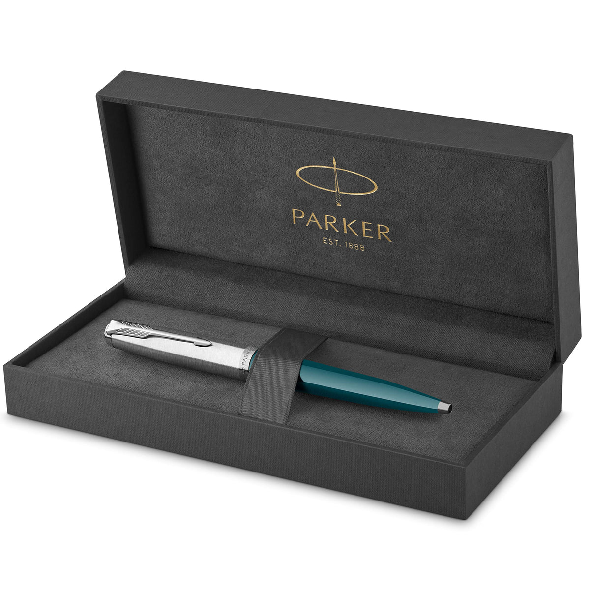 Parker 51 Fountain Pen, Midnight Blue Barrel, Chrome Trim, Fine Nib, Black Ink Cartridge, Gift Box