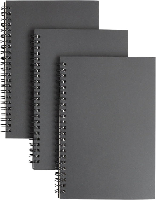 TWONE 3 Packs Soft Cover Notebook with Lined Paper Black Spiral Notebooks with 100 Ruled Pages 50 Sheets Memo Notepads for Home School Travel, 8.25 x 5.55 inch