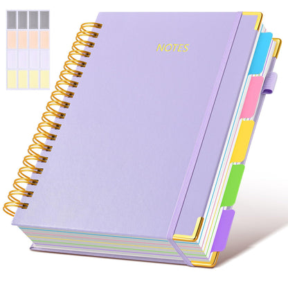 Hardcover Spiral Notebook journal with Removable Dividers Tabs, 300 Pages Leather 5 Subject Notebook College Ruled, 8"x10" Large B5 Notebooks for Work School Note taking, Lined Journal for Women,Green