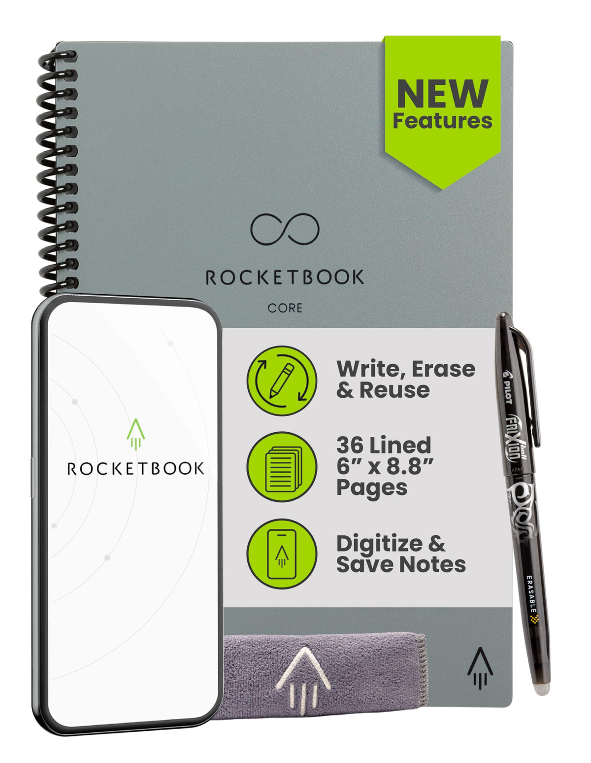 Rocketbook Core Reusable Smart Notebook, Letter Size 8.5x11, Black
